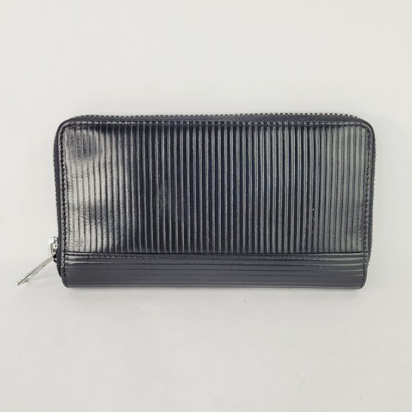 All Saints HEIDY Black Striped Textured Ribbed Leather Wallet Zip Around - Picture 1 of 12